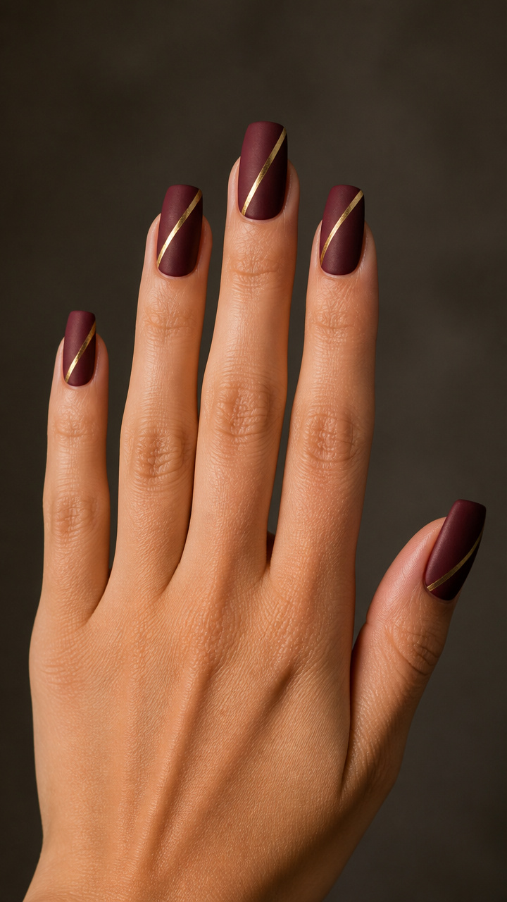 Deep Burgundy Matte with Gold Foil Stripes