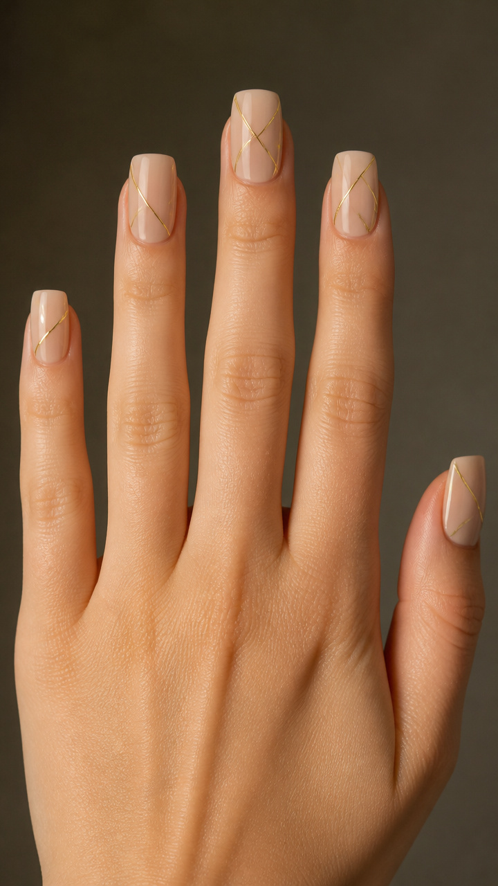 Nude Beige with Minimalist Gold Line Art