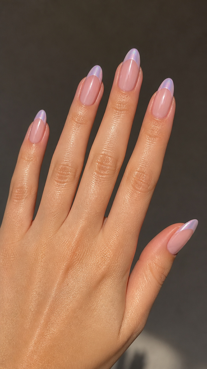 Blushing Almond French with Iridescent Tips