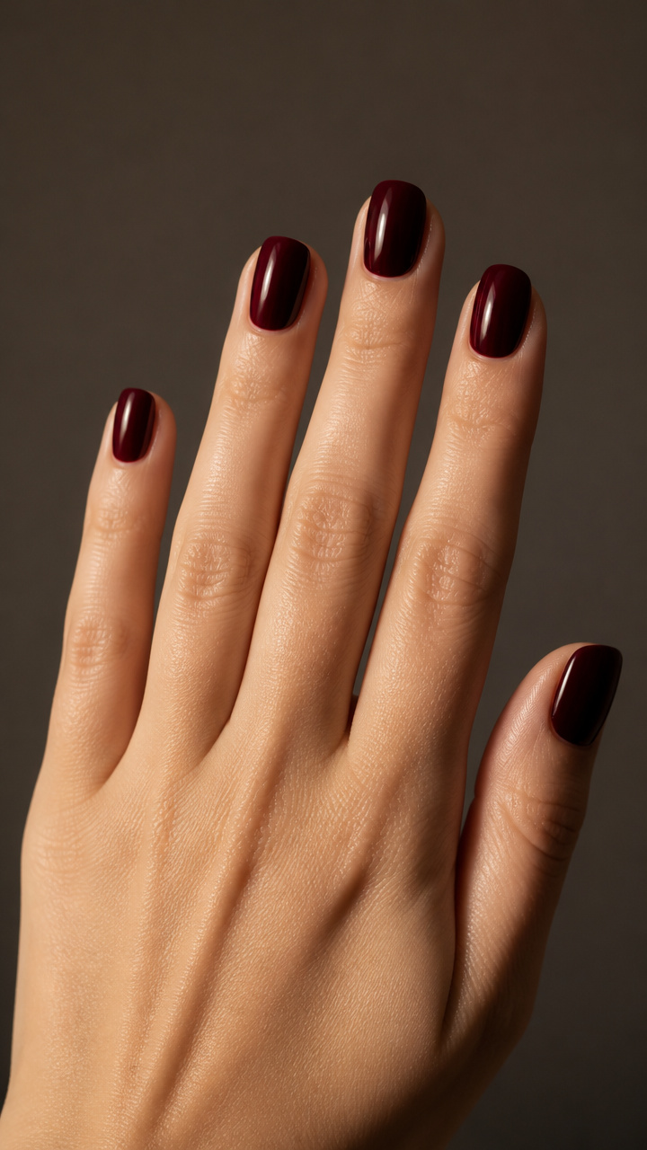 Black Cherry Gel Nails with Glossy Shine