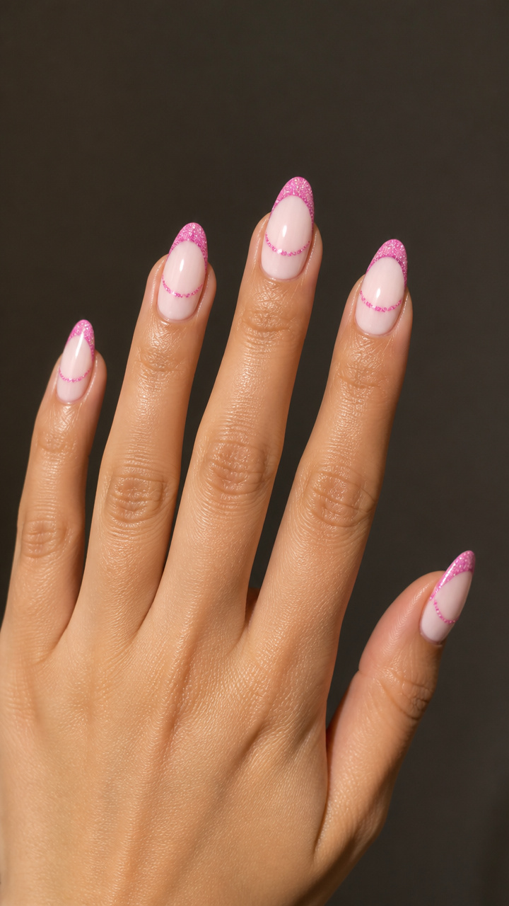 Candy Pink Tips with Glitter Smiles
