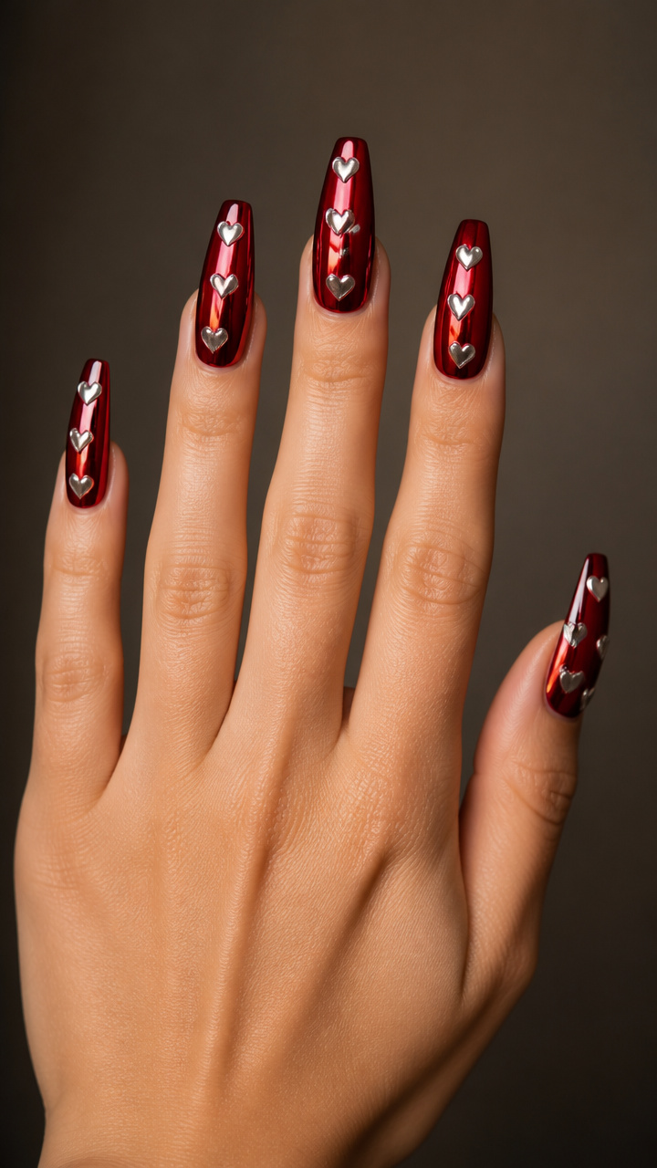 Crimson Chrome Coffin with Floating Hearts