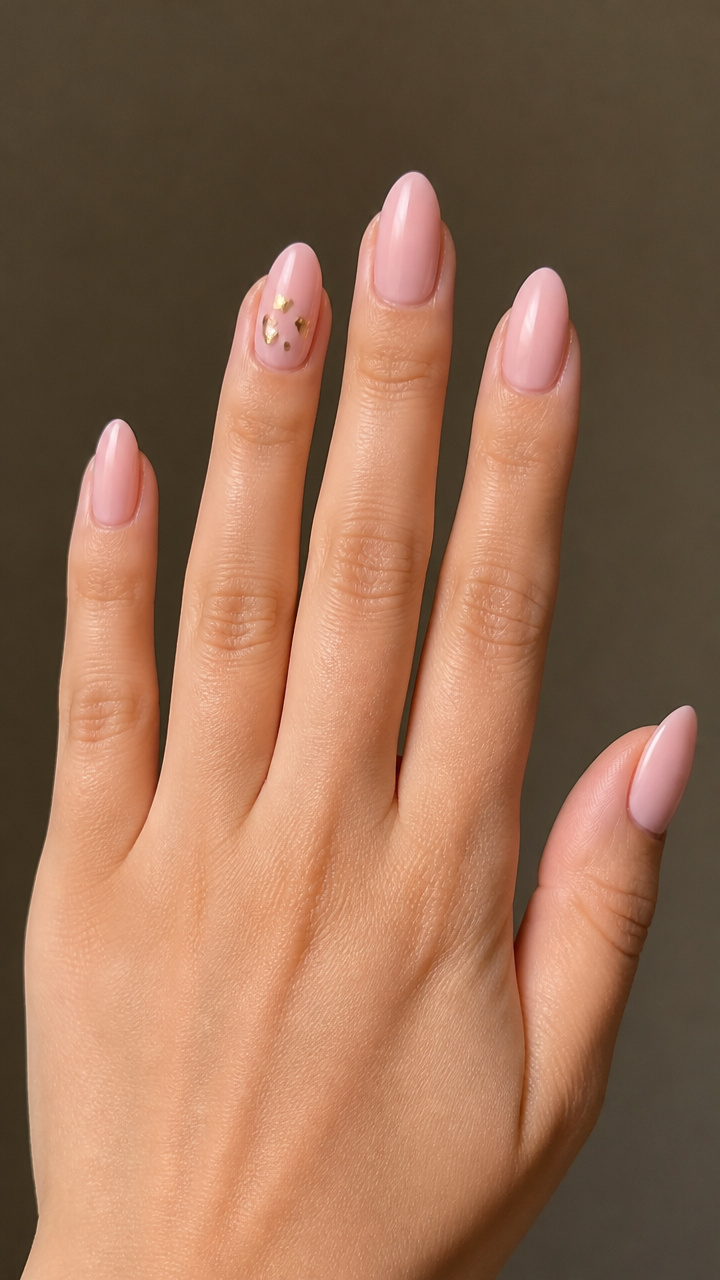Blush Pink Almond with Gold Micro-Hearts