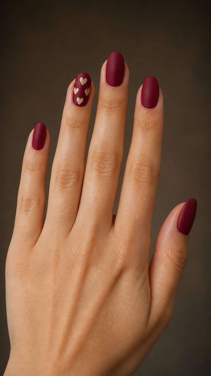 Ivory Matte Hearts on Deep Berry