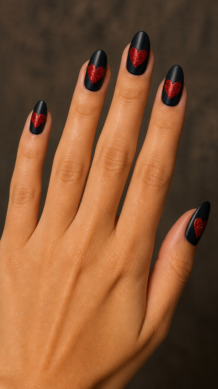 Black Base with Glittered Red Hearts