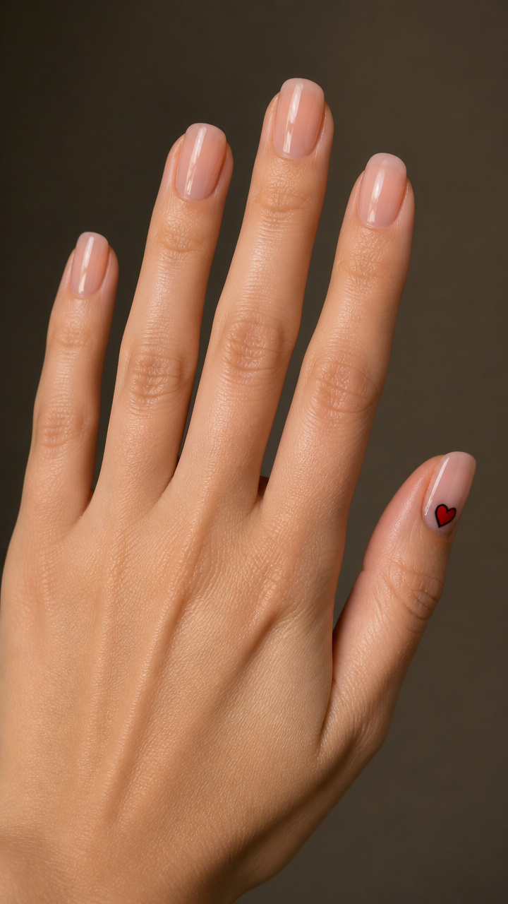 Nude Glossy Base with Single Accent Heart
