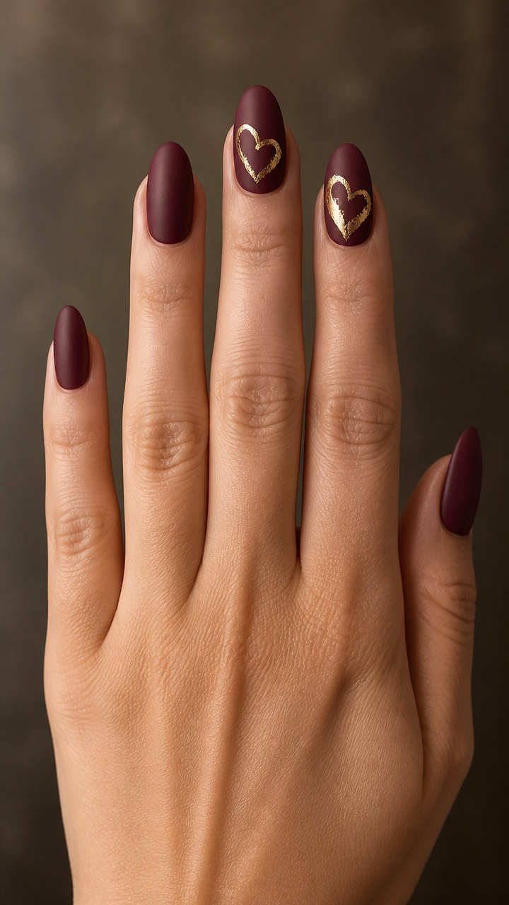 Deep Plum with Gold Leaf Heart Accents