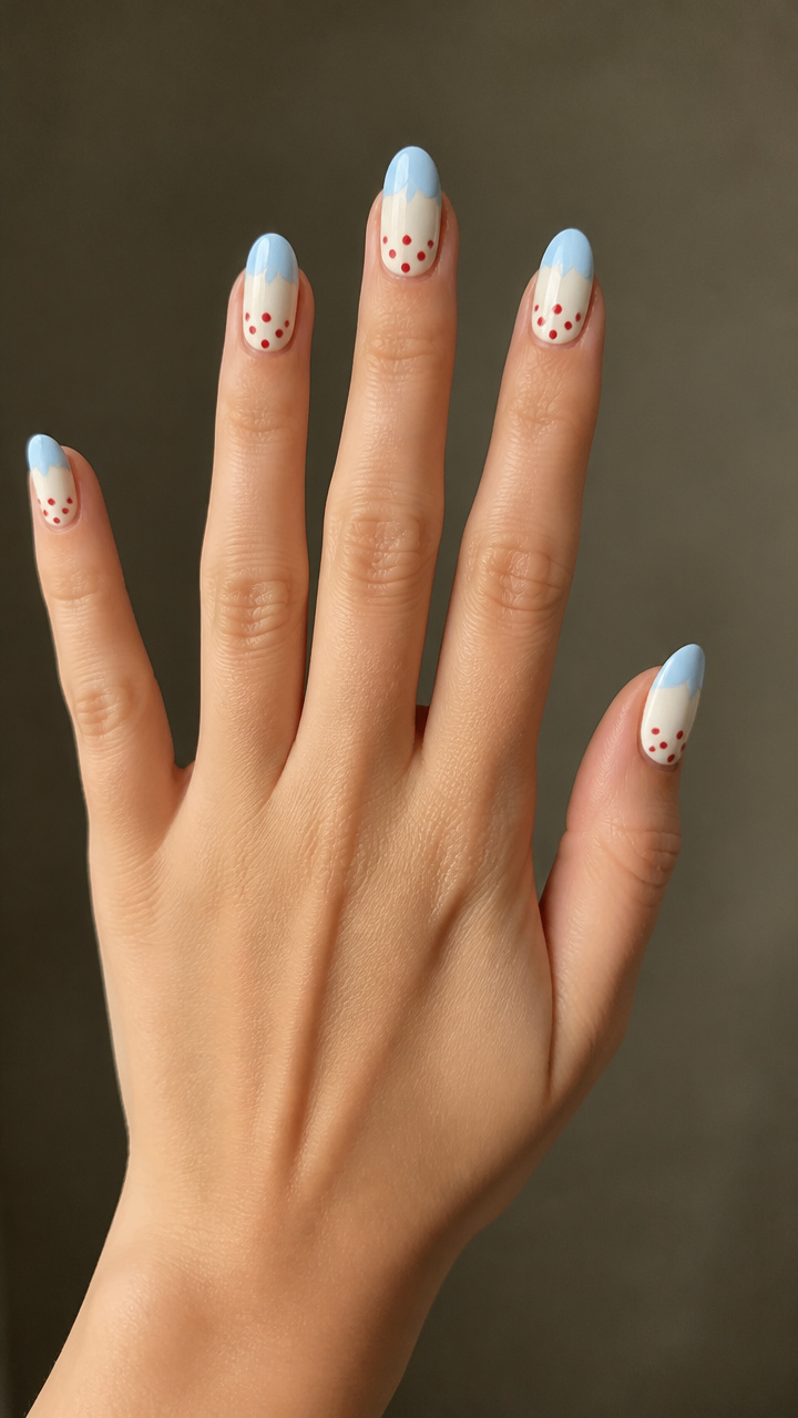Baby Blue Tips with Polka Dot Hearts