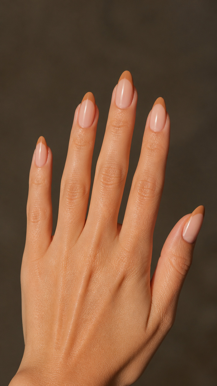 Toasted Almond French Tips on Almond Nails