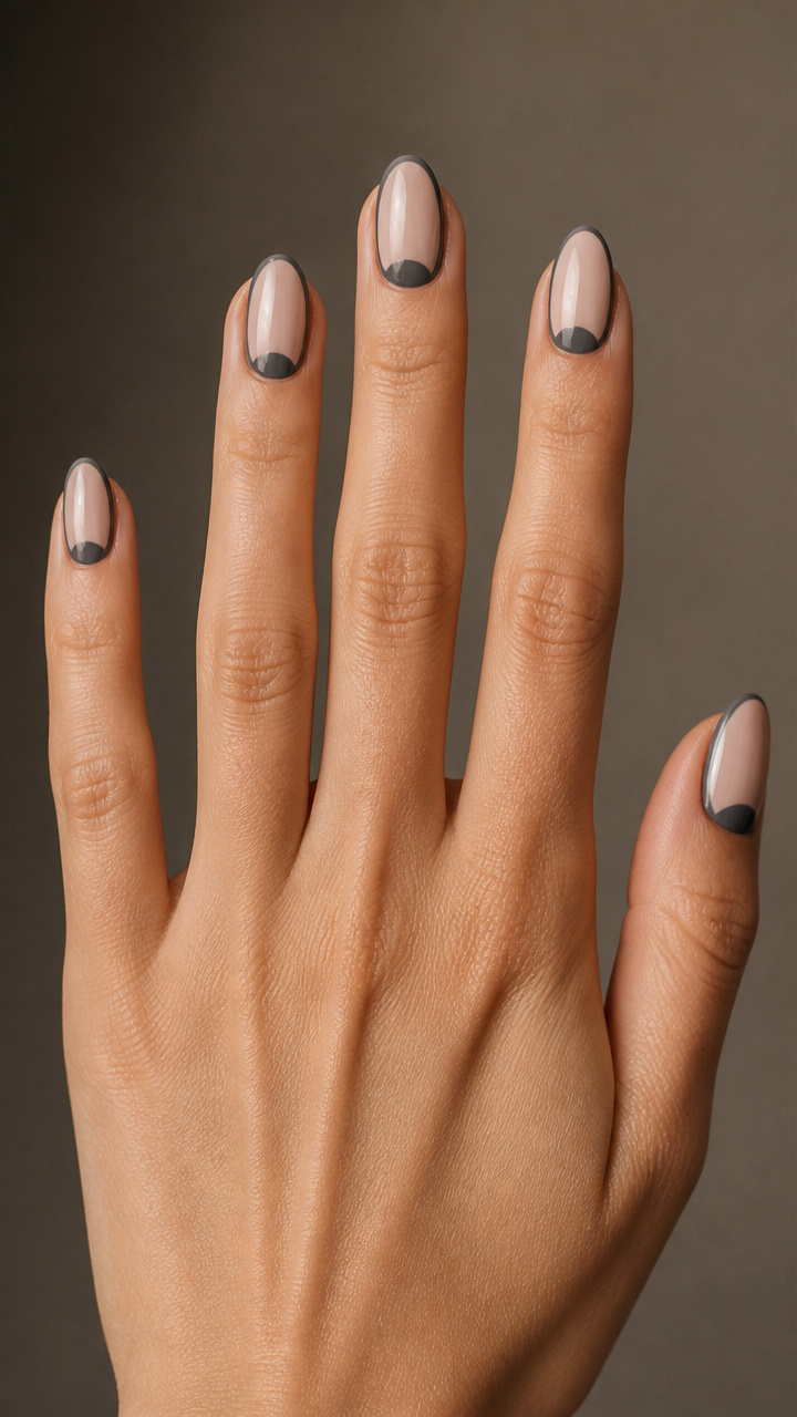 Charcoal Gray Half-Moon Manicure