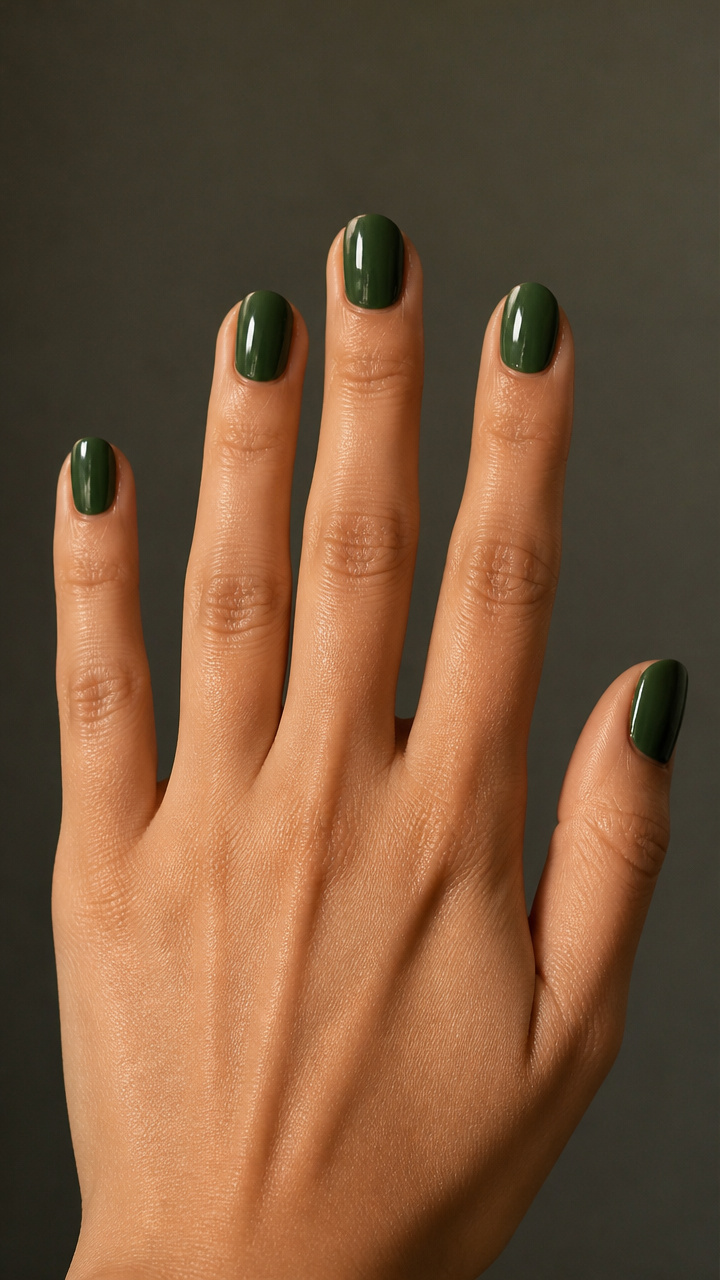 Moss Green Glossy Short Nails