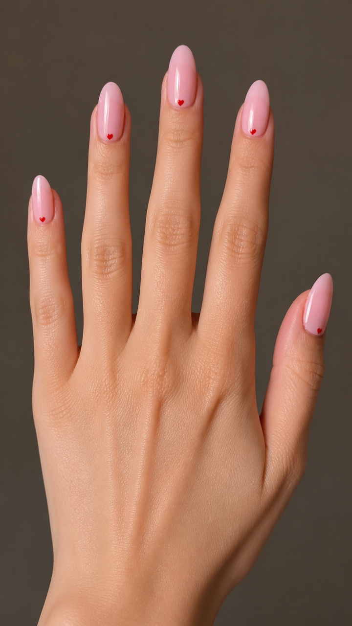 Blush Pink Almond with Micro Hearts