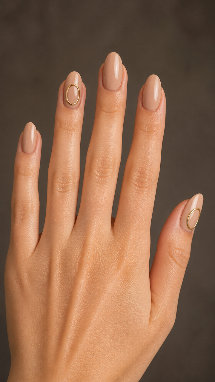 Nude Beige with Floating Gold Ring Accent