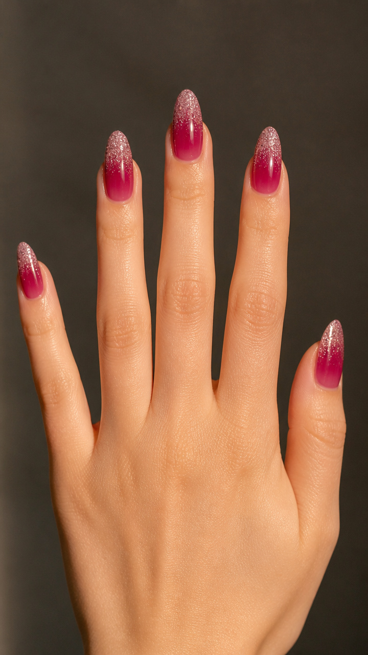 Raspberry Jelly with Clear Glitter Gradient