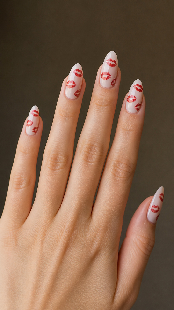 Milky White with Red Kiss Print