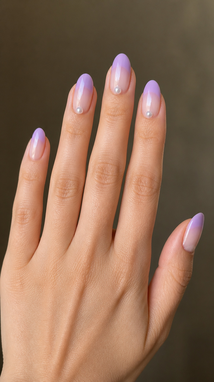 Soft Lilac OmbrΓ© with Tiny Pearls