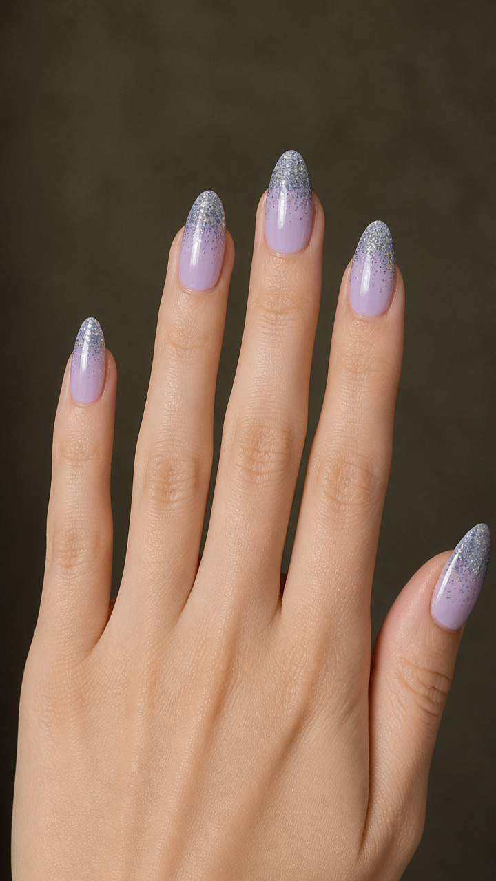 Icy Lavender Ombré with Silver Glitter Gradient