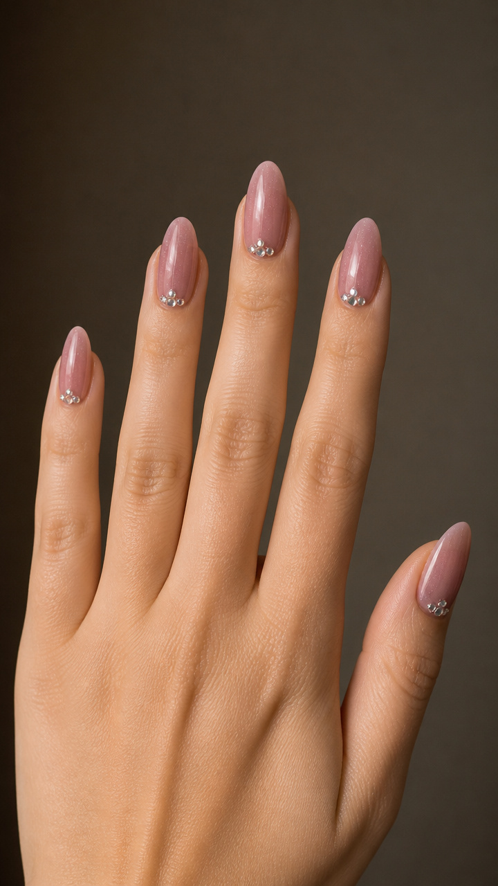 Mauve Sheer Wash with Tiny Rhinestone Clusters
