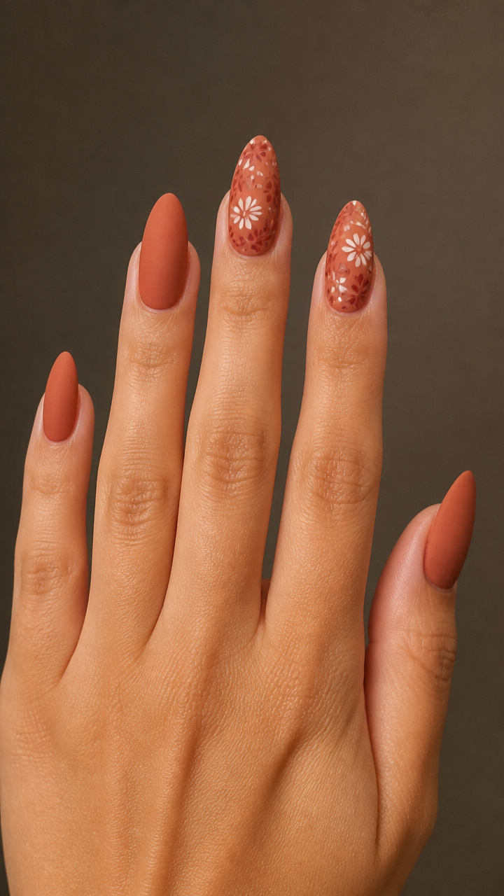 Warm Terracotta with Hand-Stamped Florals