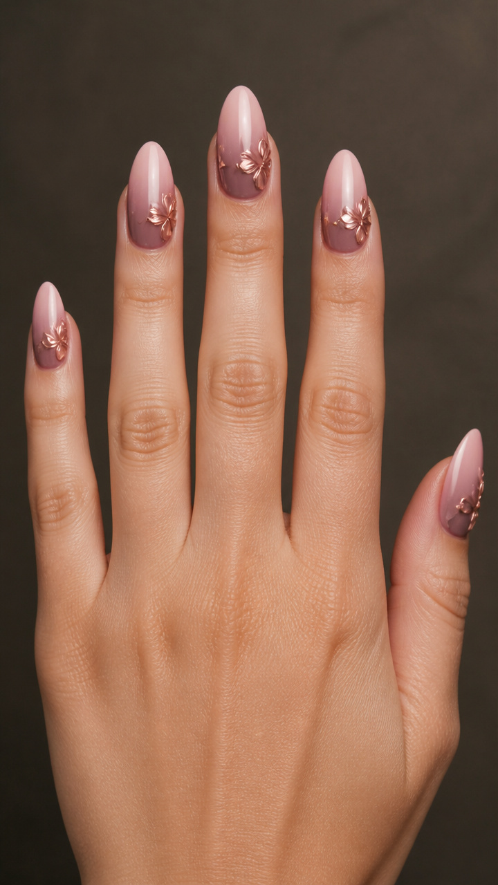 Mauve OmbrΓ© with 3D Rose Gold Petals