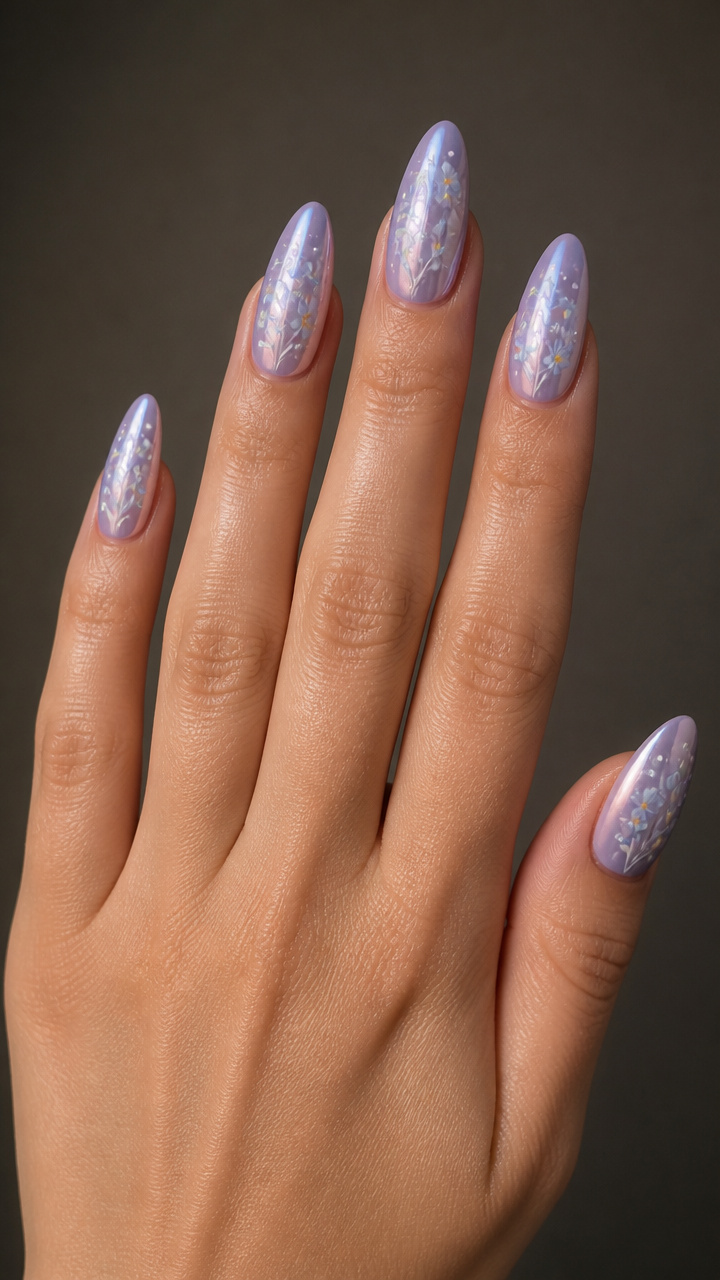 Icy Lilac Chrome with Frosted Forget-Me-Nots