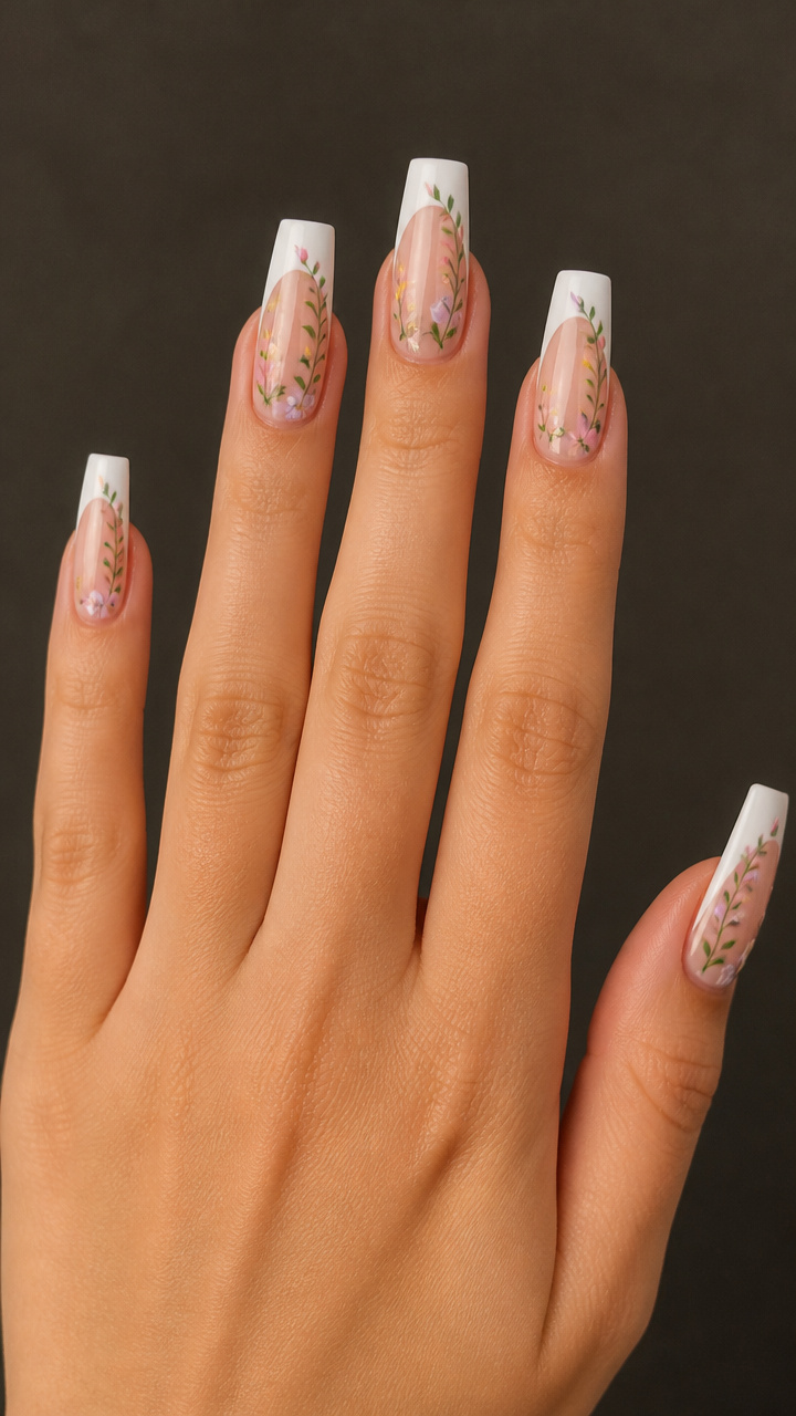 White Tip French with Miniature Garden Accents