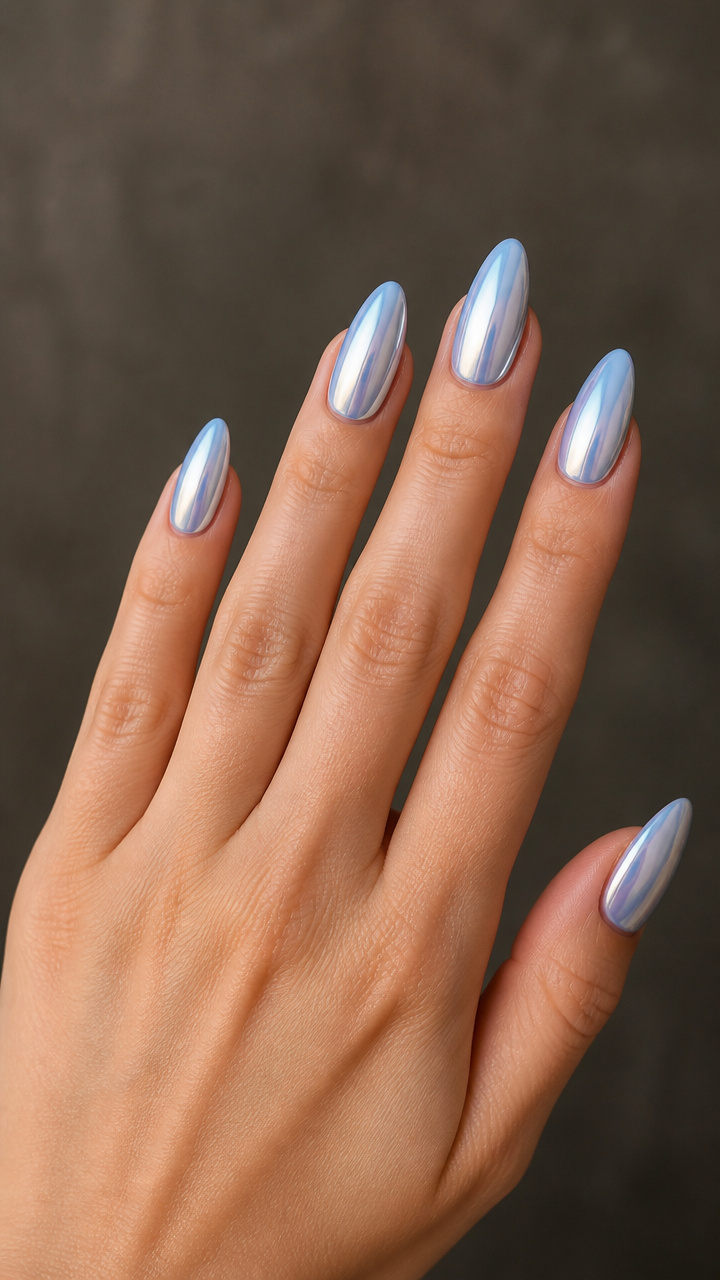 Icy Chrome Almond Nails