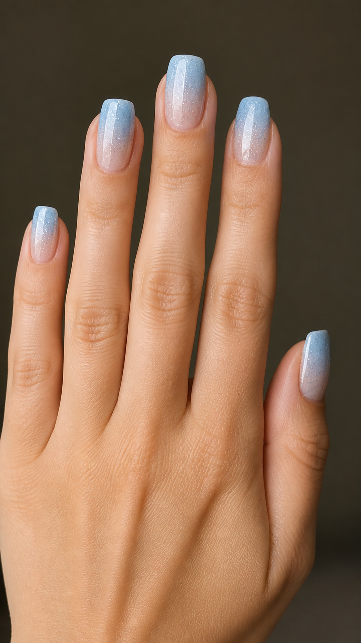 Frosted Sky Blue Ombré with Silver Shimmer