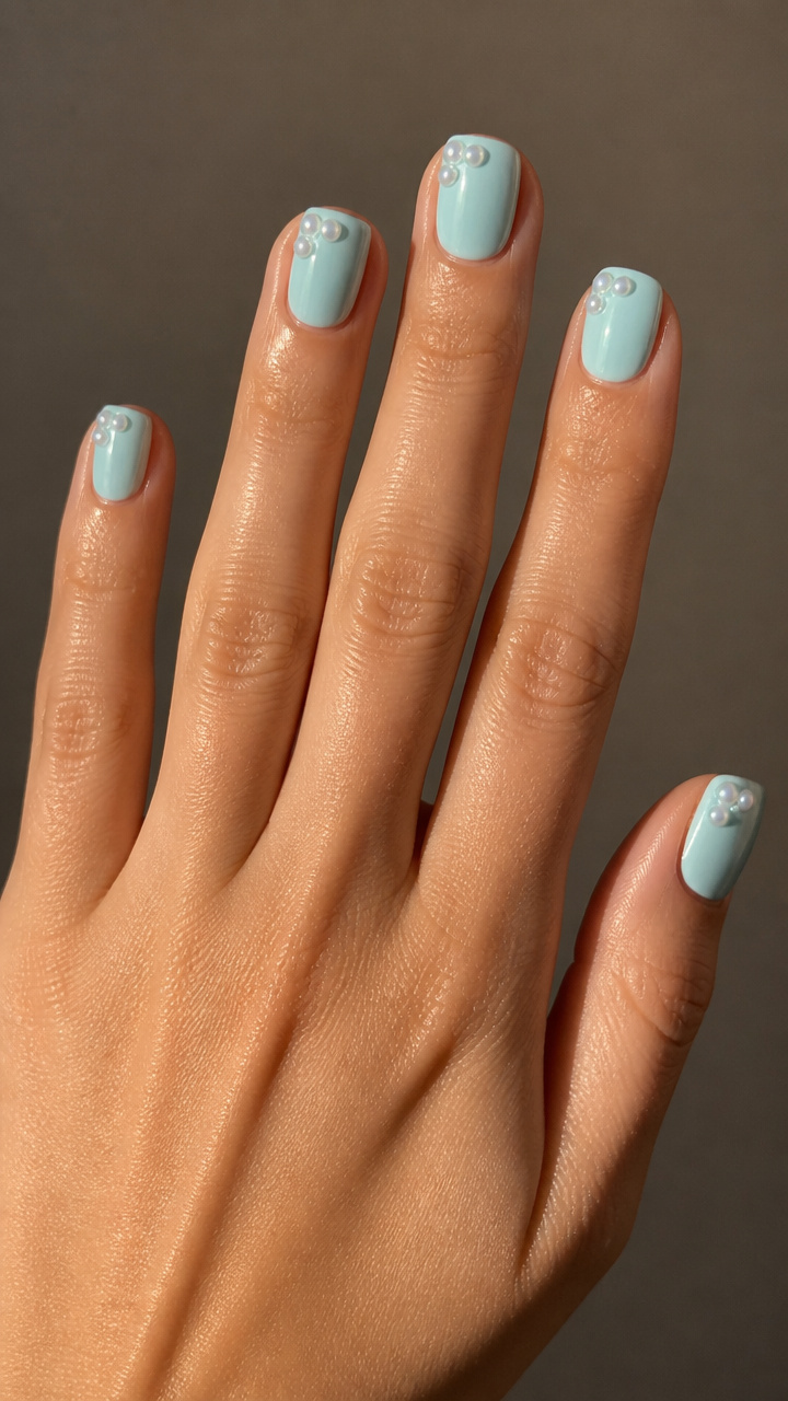 Pale Mint Blue with Pearl Studded Corners