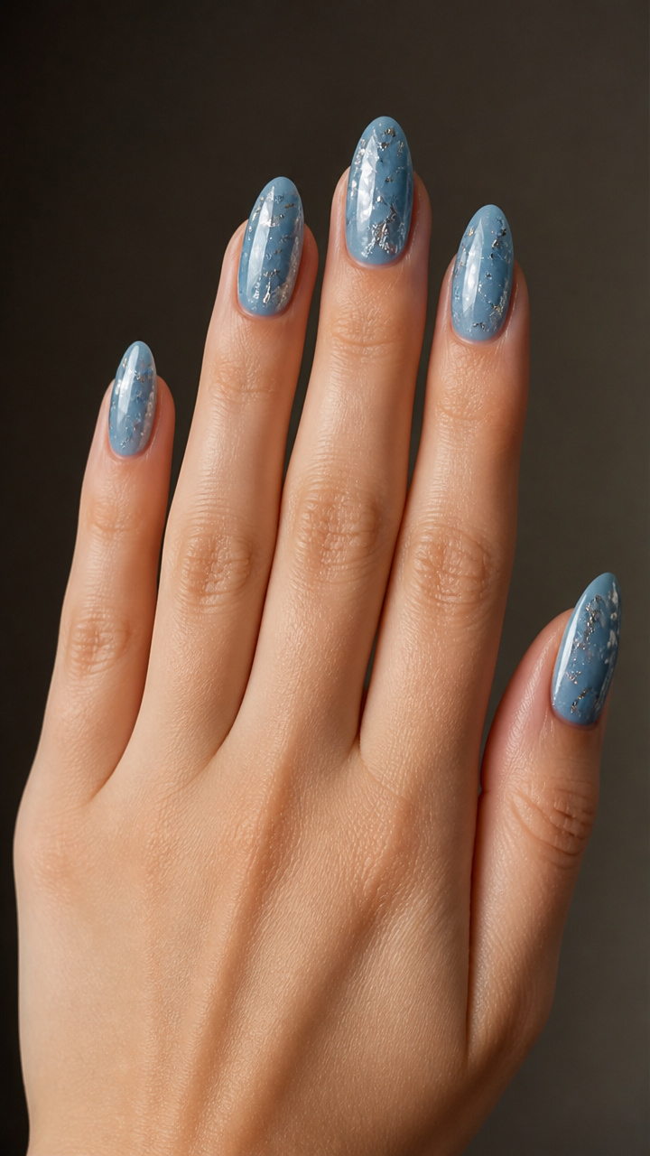 Deep Ice Blue with Silver Leaf Accents