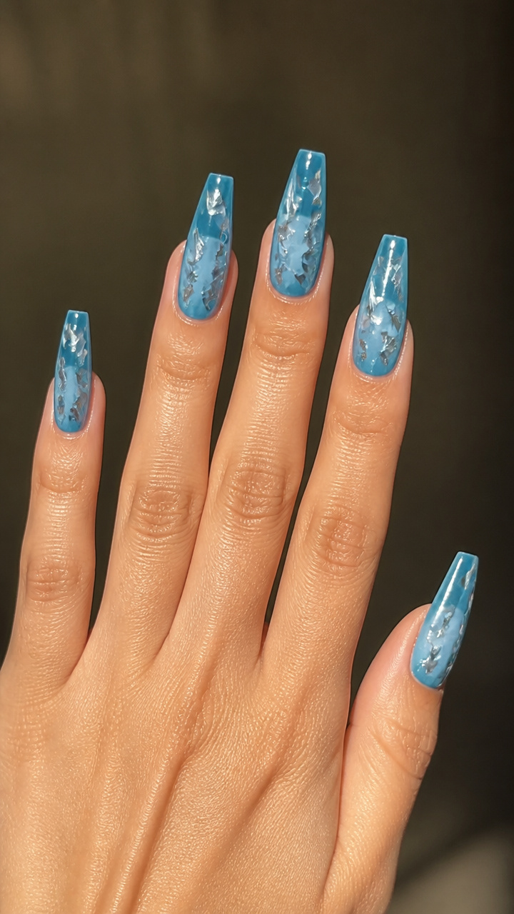 Glacier Blue Coffin with Shattered Glass Effect