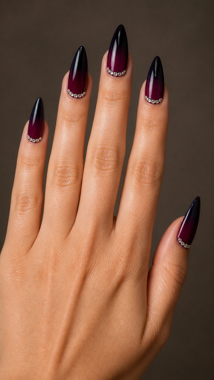 Plum Ombre with Rhinestone Trim