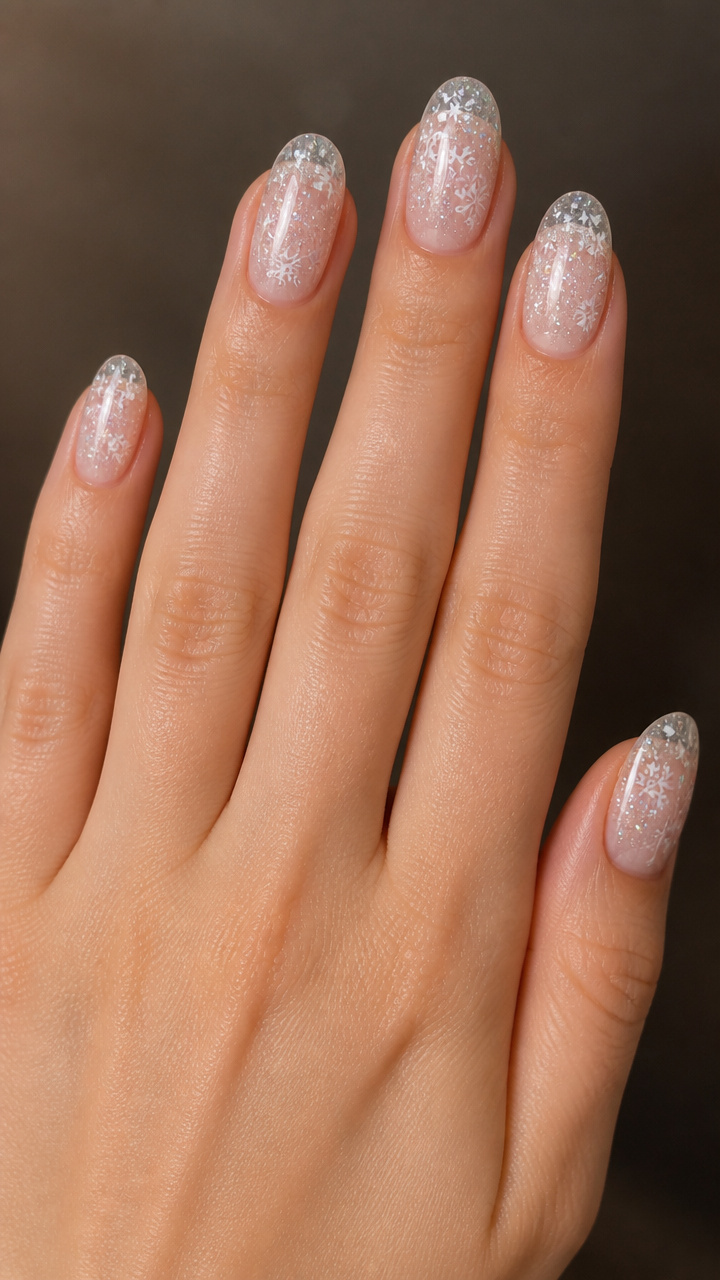 Glitter Gradient Snow Globe Nails