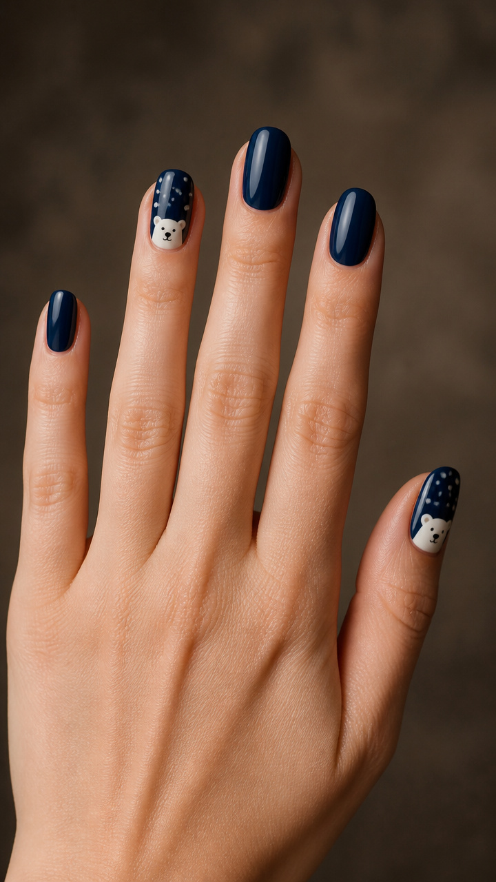 Navy Blue With Mini Polar Bear Art