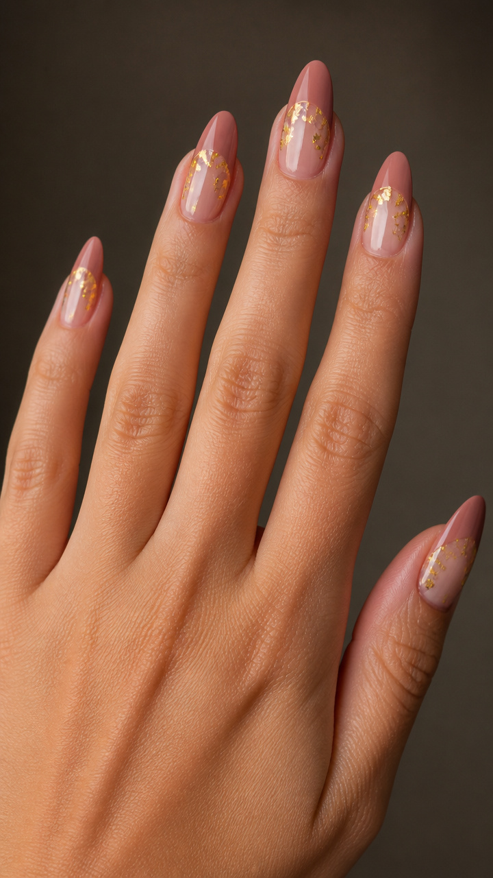Dusty Rose Almond Tips with Gold Foil