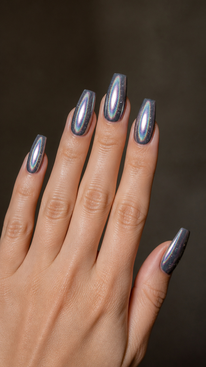 Silver Aurora Coffin Nails