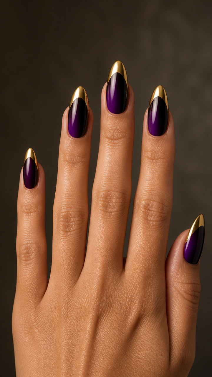 Royal Purple Ombré with Gold Chrome Tips
