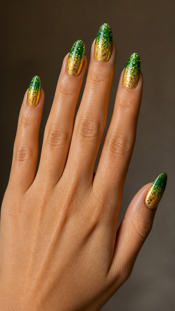 Green Glitter Fade Over Gold Foil Base