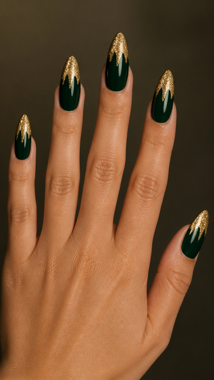 Gold Dipped Tips on Emerald Green Coats