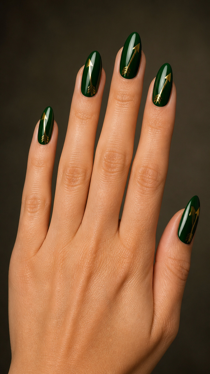 Gold Arrow Design on Deep Green Background