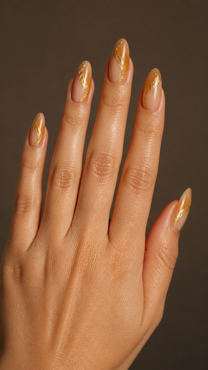 Warm Beige Ombré with Gold Foil Swirls