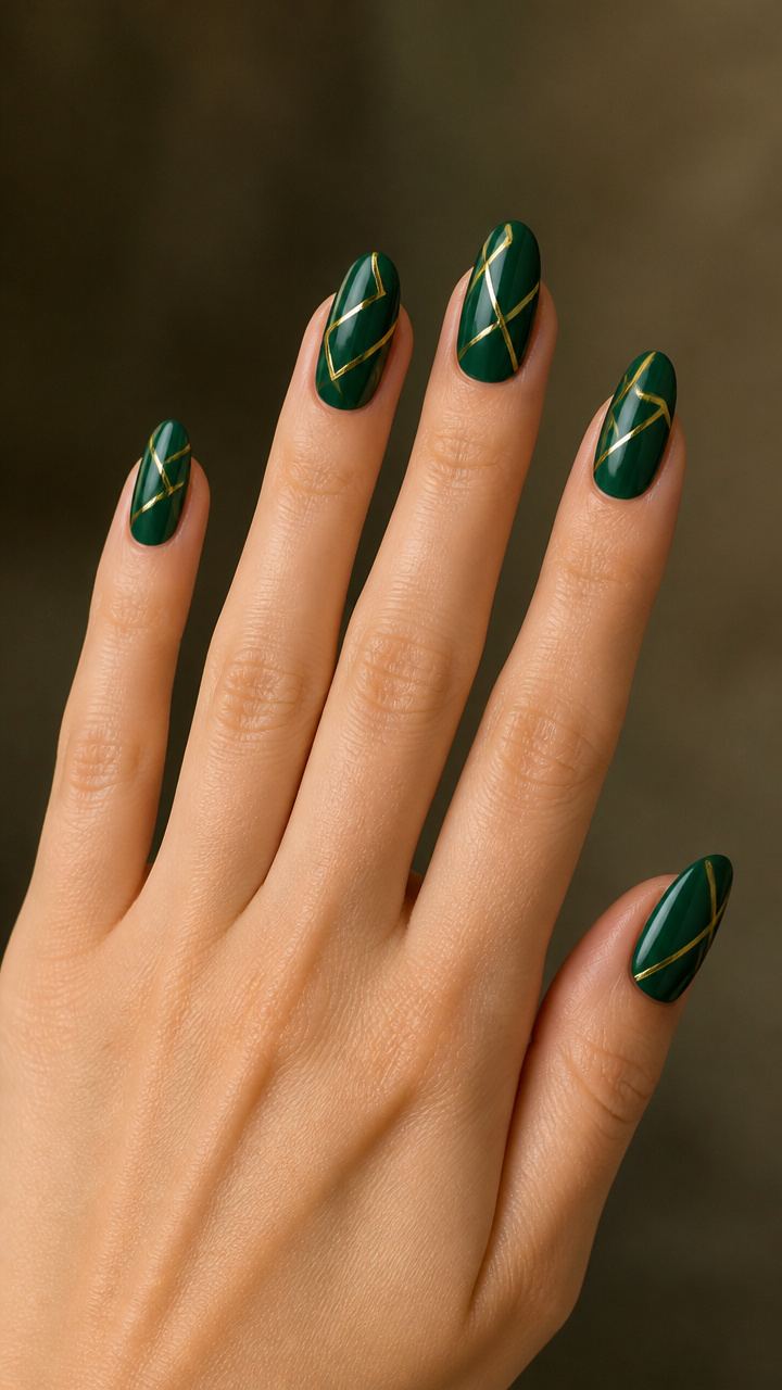 Deep Emerald Green with Gold Geometric Lines
