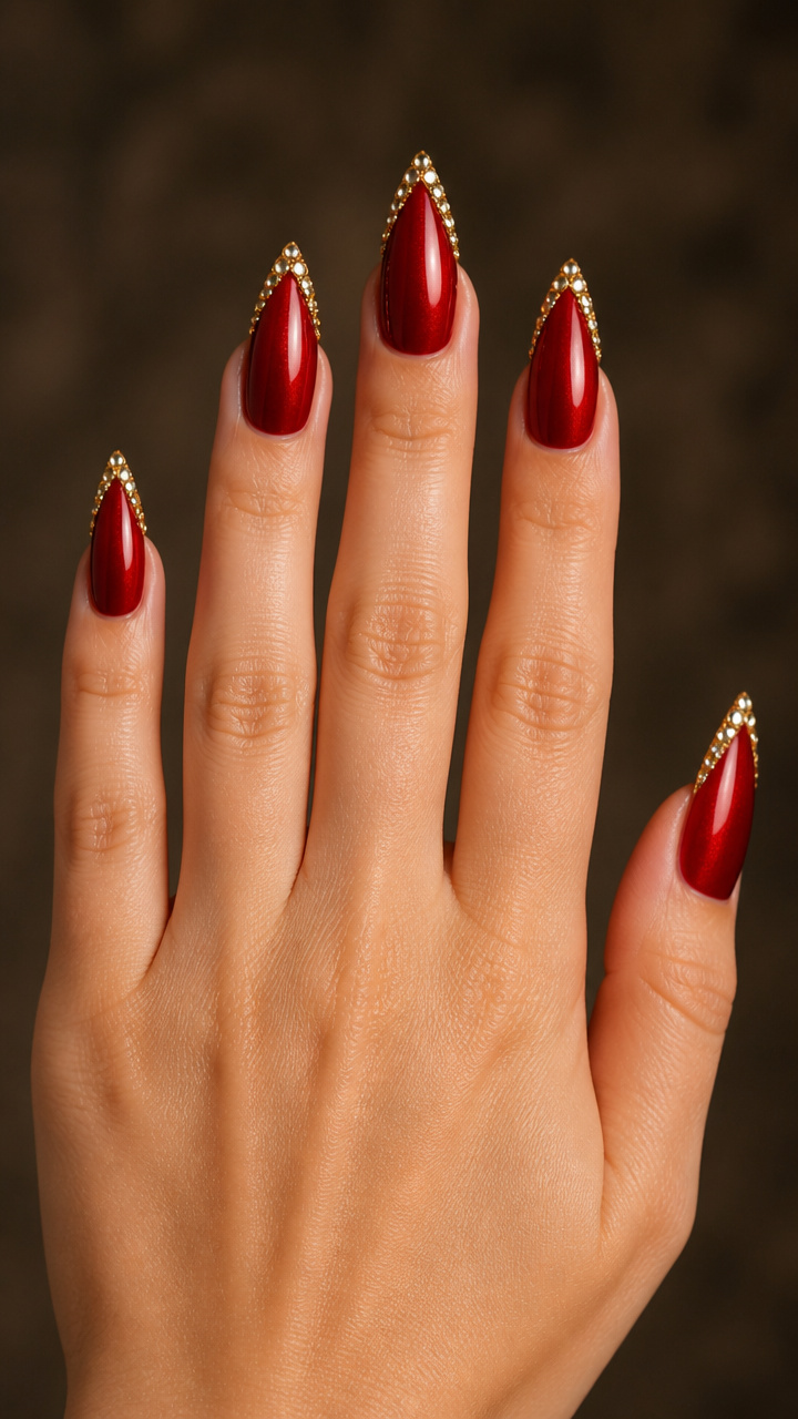 Candy Apple Red with Gold Rhinestone Borders