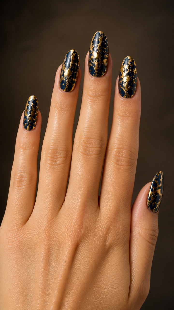 Midnight Blue Crackle with Gold Underlay