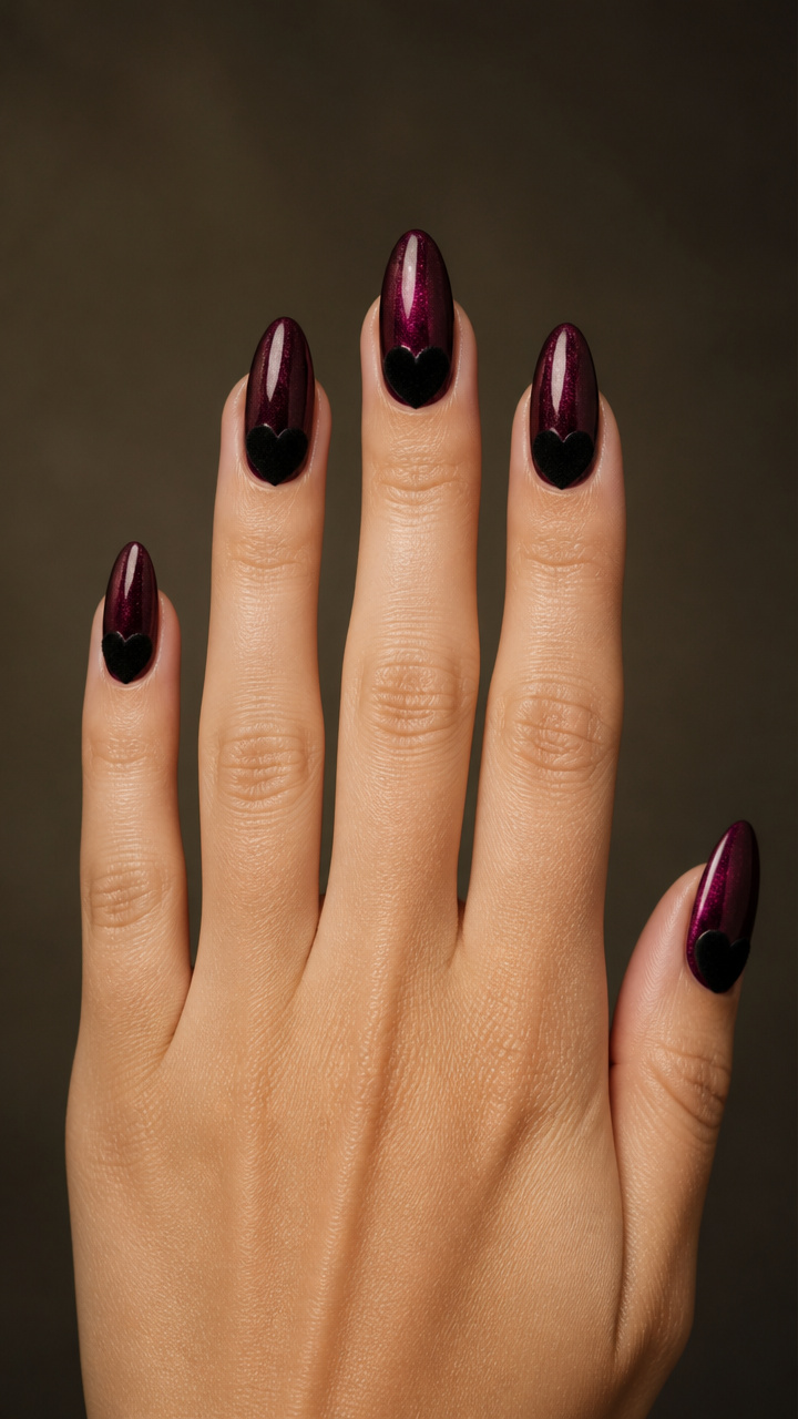 Black Velvet Hearts on Deep Plum Base