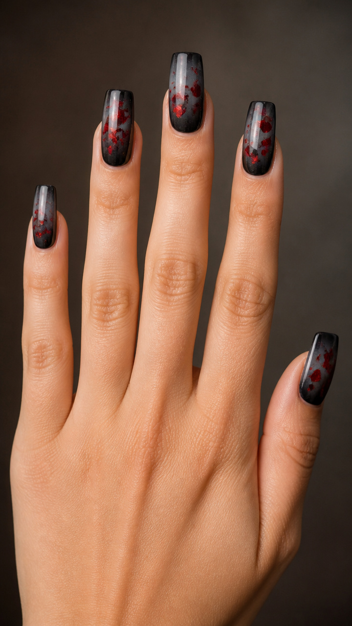 Charcoal Gray Ombré with Floating Red Heart Fragments