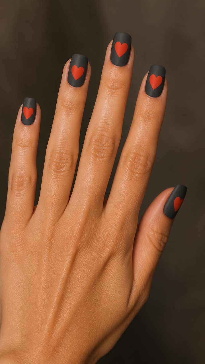 Matte Blood Orange Hearts on Charcoal Base