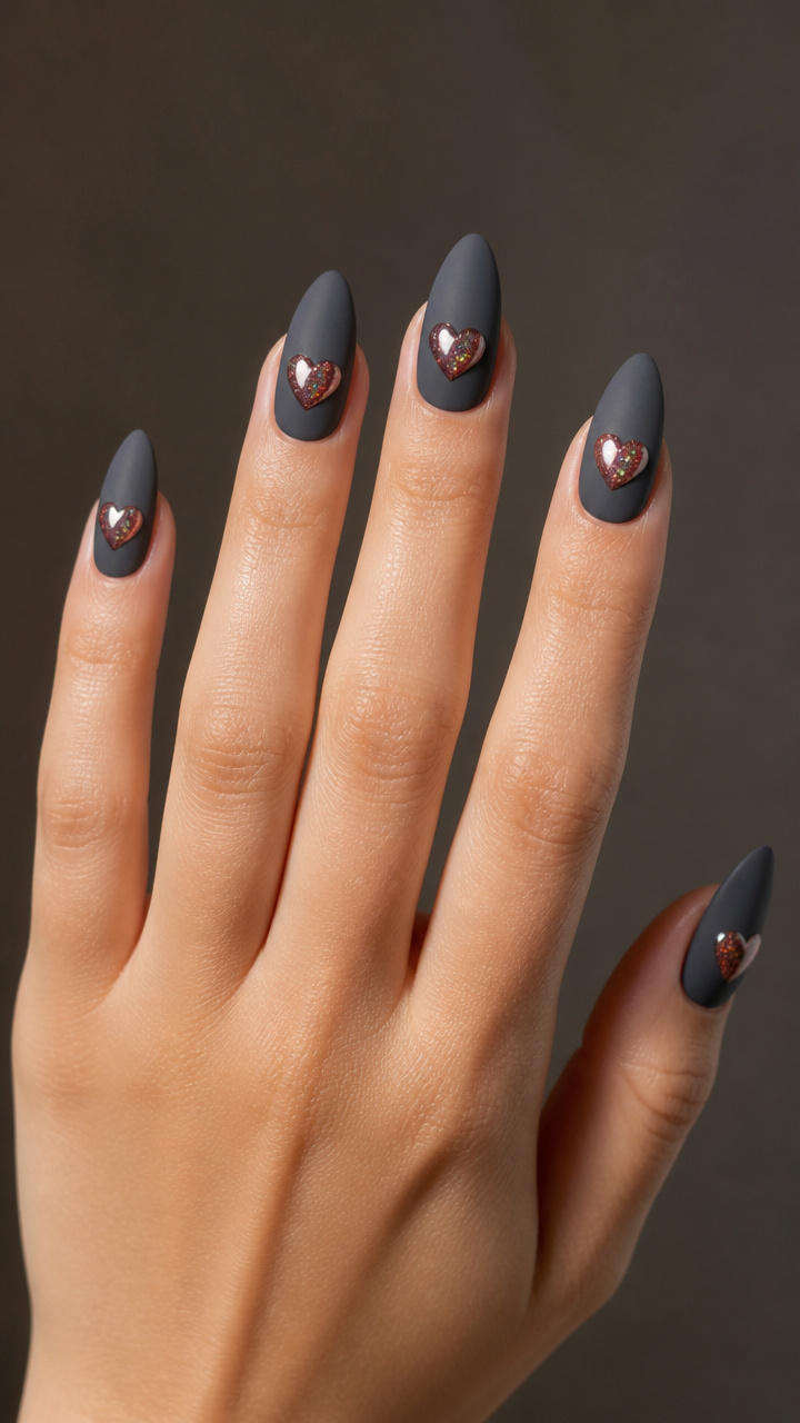 Burgundy Holo Hearts on Matte Slate Gray