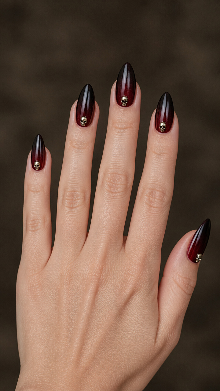 Velvet Burgundy OmbrΓ© with Tiny Skull Studs