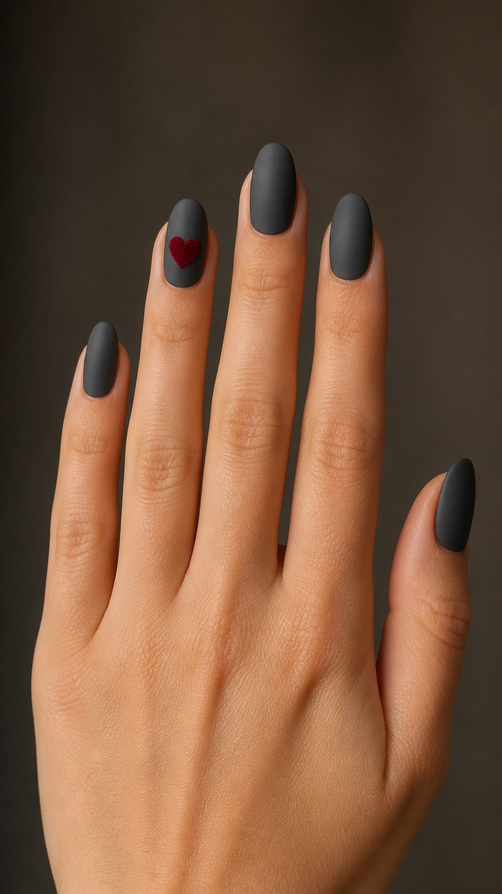 Charcoal Gray Base with Red Velvet Heart Imprints